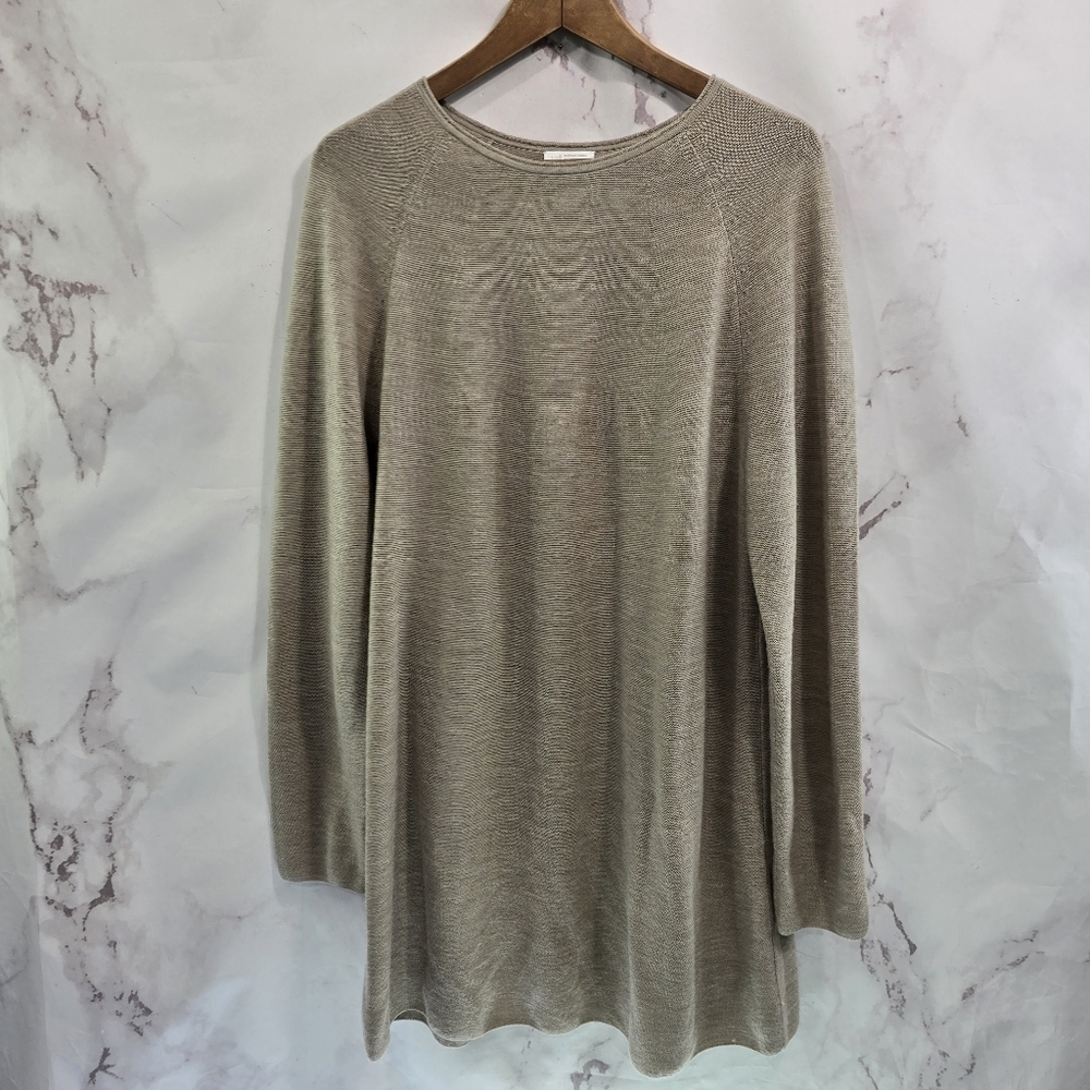 J Jill Sweater Womens Large Brown Merino Wool Washable Round Neck Lightweight